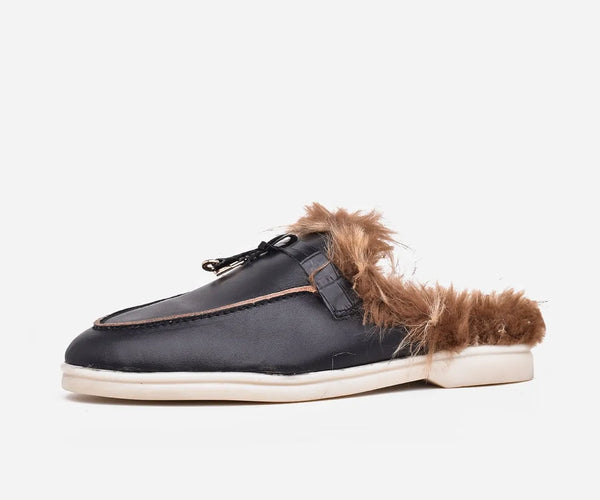 Mules femme en cuir véritable Noir – op270