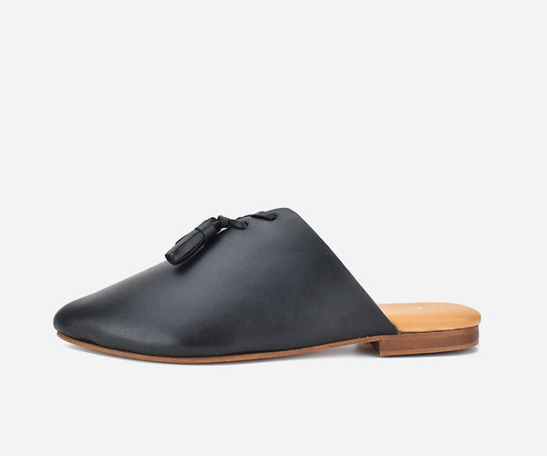 Babouche pour femme haut gamme en cuir noir - op230